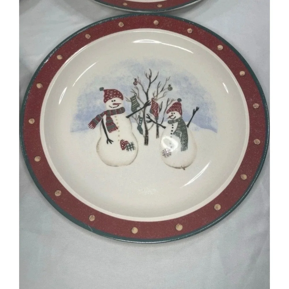 Royal Seasons Snowman Stoneware Dinner Plates Set of 4 Holiday Christmas 10.5 in
